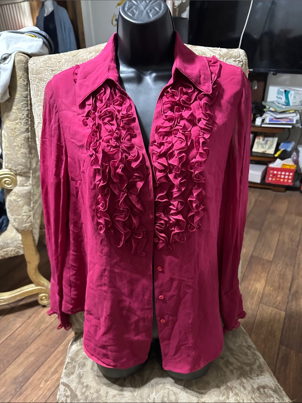 Coldwater Creek Ruffled Button-Front Blouse - Fuchsia